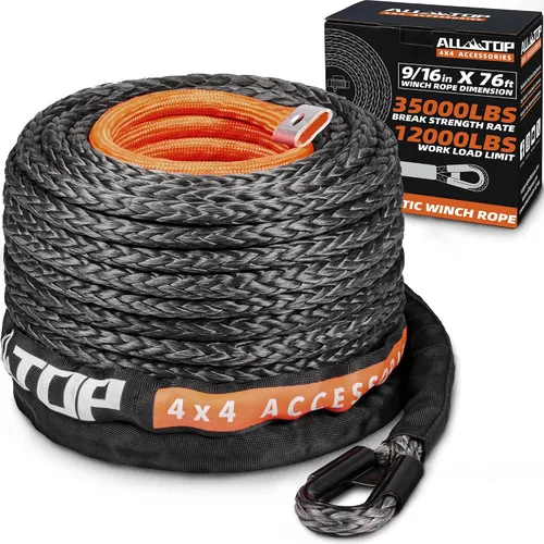 Vista 10 de ALL-TOP Cable de cuerda de cabrestante sintético, 1/2 pulgada x 76 pies, línea de repuesto de cabrestante de 31500 libras con funda protectora