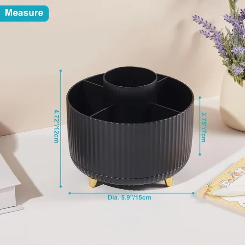Vista 6 de Organizador de escritorio para lápices y bolígrafos, 5 ranuras, rotación de 360 grados, organizadores de escritorio para lápices y bolígrafos