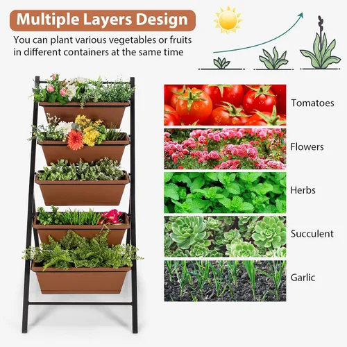 Vista 4 de S AFSTAR Macetero vertical de 5 niveles, cama de jardín elevada de 5 capas con 5 jardineras desmontables y marco de metal, contenedores elevados