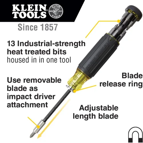 Vista 2 de Klein Tools 80083 Kit de destornillador de impacto con juego de llaves de impacto SAE 7 en 1 y destornillador de longitud ajustable multibroca 14