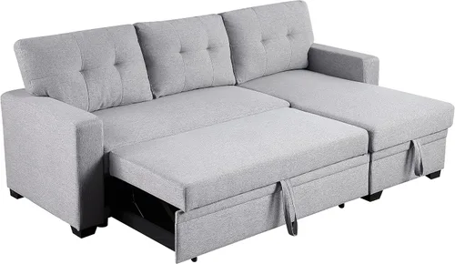 Vista 4 de LOVMOR Sofá modular convertible en forma de L de 82 pulgadas con diván de almacenamiento, cama extraíble, diseño de sofá esquinero reversible