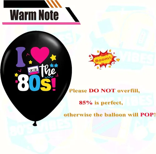 Vista 4 de Decoraciones para fiestas de los años 80, paquete de 30 globos de regreso a los 80 para suministros de fiesta temática de los años 80 Globos retro