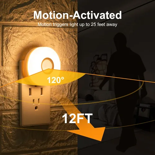 Vista 3 de CREWEEL Luz nocturna, luz nocturna LED enchufable, 200 lúmenes, luz brillante con sensor de movimiento enchufable para interiores, eficiencia