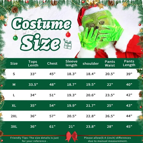 Vista 4 de WANFUY 6PCS Green Big Monster Costume For Adult Kids Deluxe Christmas Santa Costume With Mask Christmas Cosplay Costume
