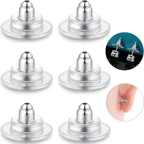 Vista 8 de 3 pares de respaldos de aretes, respaldos de aretes de plata de ley 925 para tachuelas, respaldos de aretes con cierre ajustables hipoalergénicos