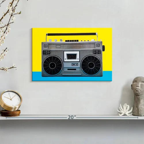 Vista 8 de ElephantStock - Retro Silver Boombox Wall Art - Horizontal Canvas Wall Art - Living Room Wall Decor - Photography Music Canvas Art - Yellow And