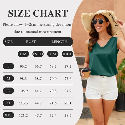 Vista 5 de Mawor Camisetas sin mangas de satén para mujer, estilo casual, cuello en V, de seda, básicas, camisolas