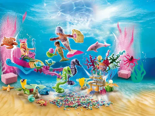 Vista 4 de Playmobil 70777 Calendario de Adviento para el baño, sirenas mágicas, divertido juego de rol imaginativo, juegos adecuados para niños a partir de 4