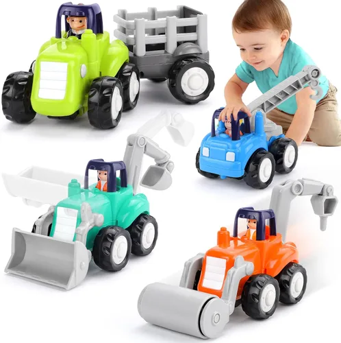 Vista 10 de ORWINE Coches de juguete para bebés, autos para niños y niñas, camiones de acrobacias accionados por fricción, 4 unidades de vehículos