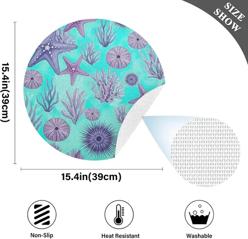 Vista 4 de Purple Blue Starfish Round Placemat, Non Slip Heat Protecting Placemats for Kitchen one sizex1