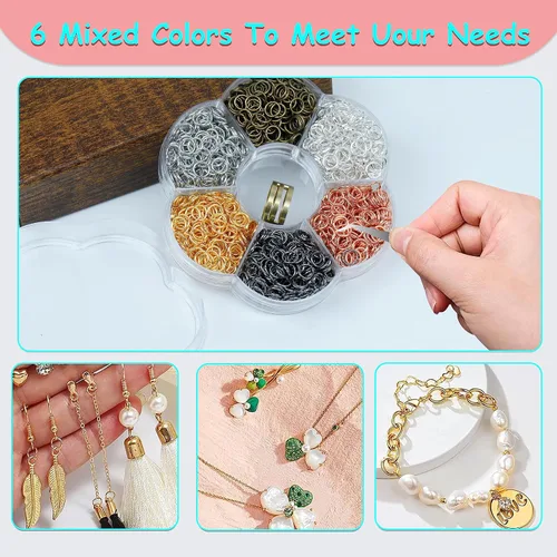 Vista 5 de YAKA 12000 piezas de 0.118 in, caja de 6 colores, anillo de salto abierto, llavero de joyería para accesorios de fabricación de joyas, 1 herramienta