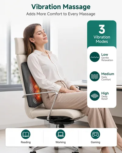 Vista 5 de Snailax Masajeador de espalda Shiatsu 4D con calor, masajeador profundo del Negro