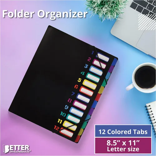 Vista 8 de Better Office Products Carpeta de archivos expansible de 24 bolsillos transparentes con 12 pestañas de colores, tamaño carta, capacidad para 300