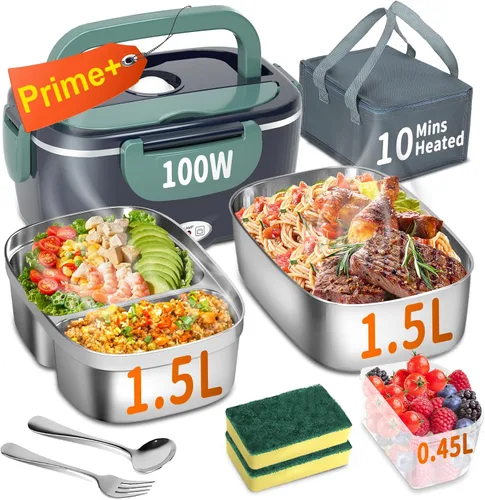 Vista 11 de IFENROL Lonchera eléctrica calentada para adultos, 100W 3-EN-1 Paquete de 2 contenedores de 1.8L, lonchera con calefacción para hombres, portátil