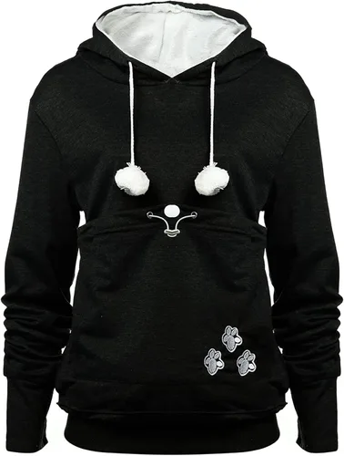 Vista 12 de YYW Sudadera con capucha para mujer, sudadera de gran tamaño con capucha para gatos, soporte para mascotas y perros (gris, M)