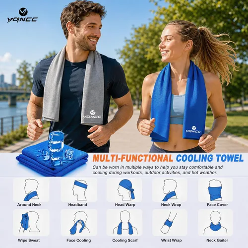 Vista 4 de YQXCC Paquete de 4 toallas refrescantes, 40 x 12 pulgadas, toalla de cuello frío hielo, microfibra suave y transpirable para gimnasio, yoga, golf