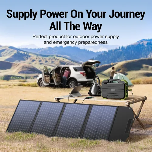 Vista 7 de BROWEY Panel solar portátil de 120 W para estación de energía, salidas USB/Type-C/DC, plegable con soporte ajustable, impermeable IP68, carga solar