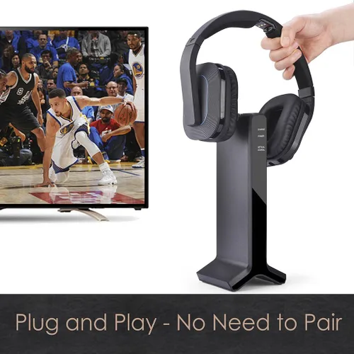 Vista 2 de Avantree HT280 - Auriculares inalámbricos para ver televisión con base de carga de transmisor RF de 2.4G, sistema óptico digital, auriculares