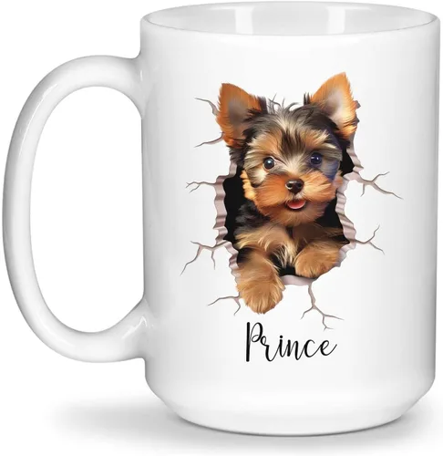 Vista 25 de Tazas de café con nombre personalizado único y emocionado Chihuahua rompió la pared, tazas de café personalizadas para perros, regalo para niños