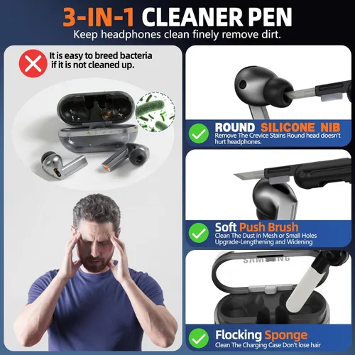 Vista 6 de Lock Fit Diseñado para Samsung Galaxy Buds3 FE (2025) / Buds3 Pro (2024) / Funda Buds 3 (2024), con kit de limpieza Cuerpo completo Resistente a