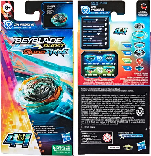 Vista 5 de Beyblade Burst QuadStrike Zeal Nyddhog N8 Spinning Top Paquete individual, juego de batalla tipo ataque, juguete para niños a partir de 8 años