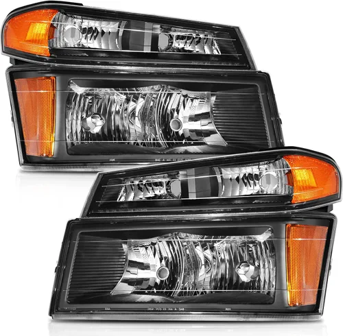 Vista 39 de Conjunto de faros delanteros para Chevy Avalanche 1500 2003-2006 para Avalanche 2500 03-06 para 1500 Classic 2007 carcasa negra reflector ámbar