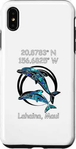 Vista 7 de Funda para iPhone 14 Longitud y Latitud de Lahaina Maui Tribal Dolphins
