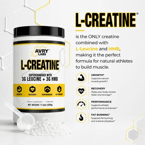 Vista 2 de Suplemento de L-CREATINA: monohidrato de creatina con aminoácido de leucina y HMB - Apoya la masa muscular, la fuerza, la recuperación