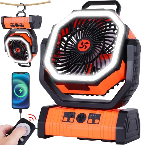 Vista 9 de Ventilador de emergencia de 20000 mAh y luz LED, ventilador recargable con batería para corte de energía, descongelación de automóviles, uso