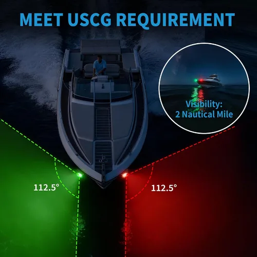Vista 2 de Obcursco Luces de Navegación para Barco, LED Rojo y Verde de Montaje Vertical para Proa y Popa, Luces Marinas Impermeables IP67 para Pontones, Negro
