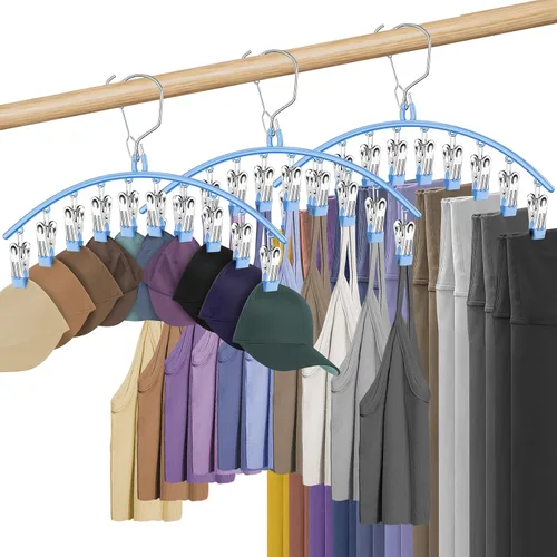 Vista 9 de Paquete de 3 perchas para faldas y pantalones con clips, organizador de leggings para colgar en el armario con 10 clips con capacidad para 30