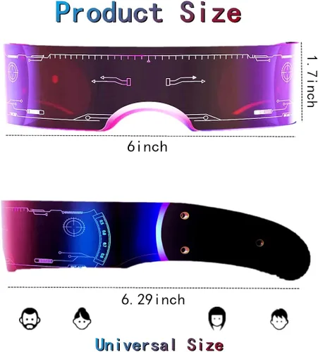 Vista 7 de Gafas de sol futuristas, gafas rave Y2k, gafas Cyberpunk para adultos, adolescentes, gafas de realidad aumentada con 7 colores y 4 modos