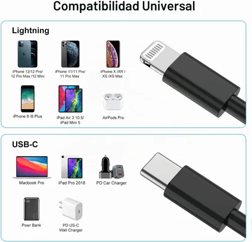 Vista 7 de Cable largo de carga rápida de 10 pies para iPhone 12, 13, 14, [certificado MFi de Apple], cable USB C a Lightning, puerto tipo C compatible