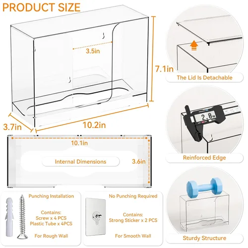 Vista 3 de Dispensador de toallas de papel multiuso acrílico Cq y caja para baño, hogar, sobremesa o montaje en pared, soporte de toallas de papel transparente