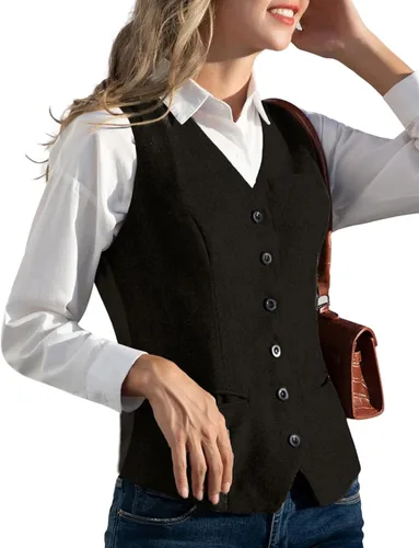 Vista 19 de KANCY KOLE Chaleco vintage para mujer, totalmente forrado, formal, de negocios, con botones, chaleco steampunk