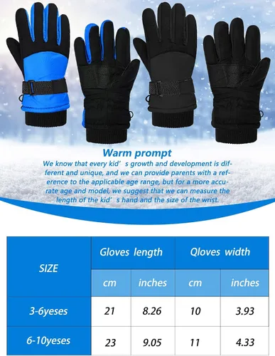Vista 3 de SATINIOR 2 pares de guantes de nieve gruesos para niños, guantes de esquí para niños pequeños, guantes de invierno cálidos e impermeables para niños