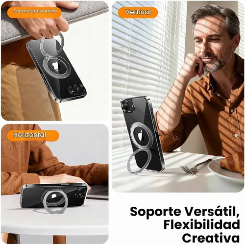 Vista 4 de Funda con soporte de anillo de 360° para iPhone 16E/17E con 2 protectores de pantalla, compatible con MagSafe, antiamarilleo y resistente a