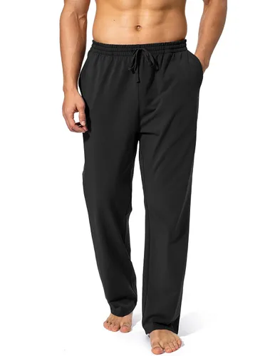 Vista 2 de Pudolla Pantalones deportivos de yoga de algodón para hombre, pantalones deportivos de descanso con parte inferior abierta, pantalones casuales