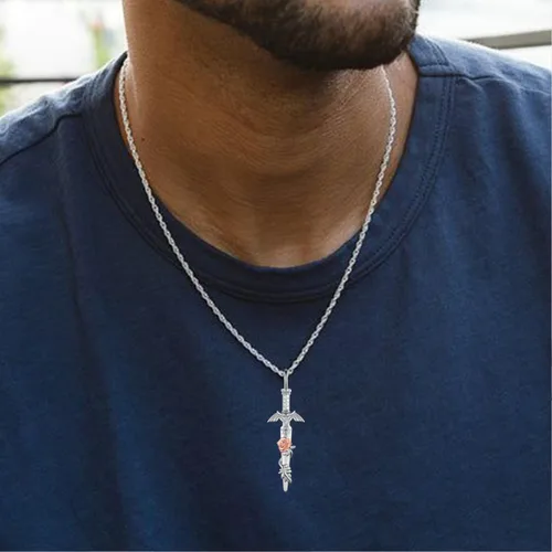 Vista 7 de Collar de espada maestra de plata de ley, collar de eslabones para guerreros de cosplay, regalos de joyería unisex