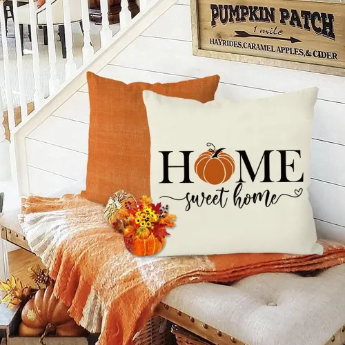 Vista 4 de RABUSOFA Almohadas de Otoño Fundas Decorativas de Cojín, Fundas de Almohada de Otoño de 16x16 Pulgadas, Fundas de Almohada de Calabaza para Acción