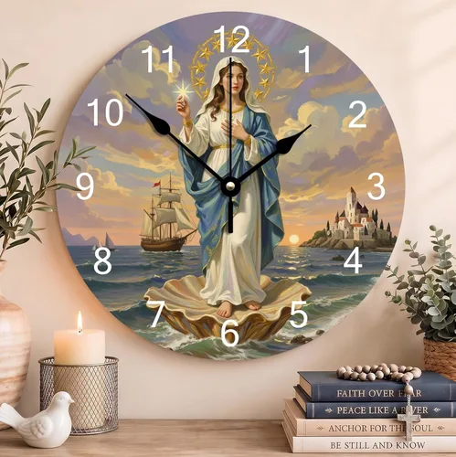 Vista 17 de Reloj de pared con versículo bíblico, con cita religiosa, reloj de madera, texto inspirador cristiano, reloj de madera rústico personalizado