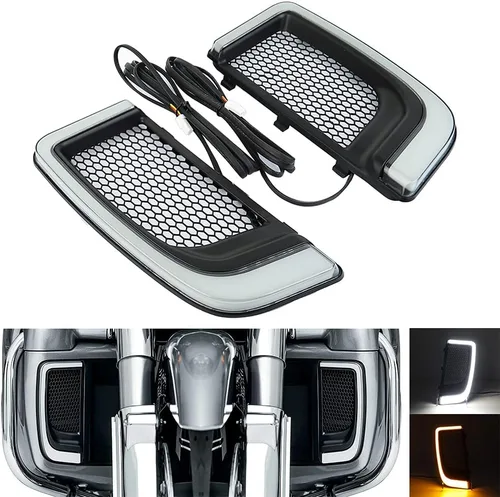 Vista 9 de Luces de ventilación Road Glide, intermitentes, circulación diurna, luces laterales para motocicletas 2015-2020 (negro)