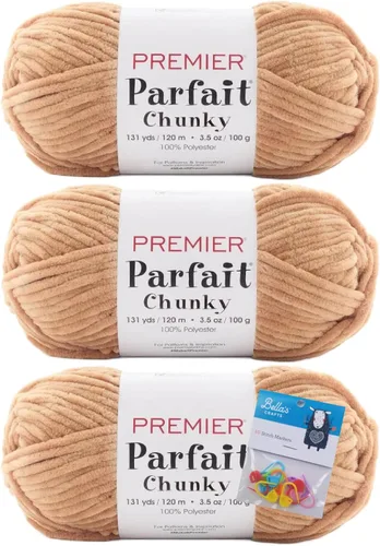 Vista 30 de Premier Yarns Parfait - Paquete de 3 unidades de felpilla gruesa de 3.5 onzas, peso supervoluminoso, paquete de 3 unidades con soportes para punto