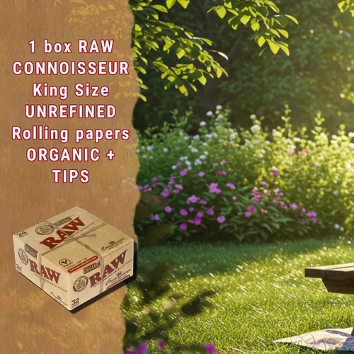 Vista 6 de RAW CONNOISSEUR tamaño King SIze - Papel de liar de cáñamo orgánico sin refinar y consejos, 1 caja