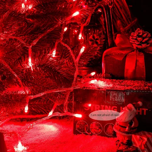 Vista 5 de Luces rojas de San Valentín, 100 luces LED de 33 pies de Navidad enchufables 8 modes waterproof clear wire string lights for indoor outdoor