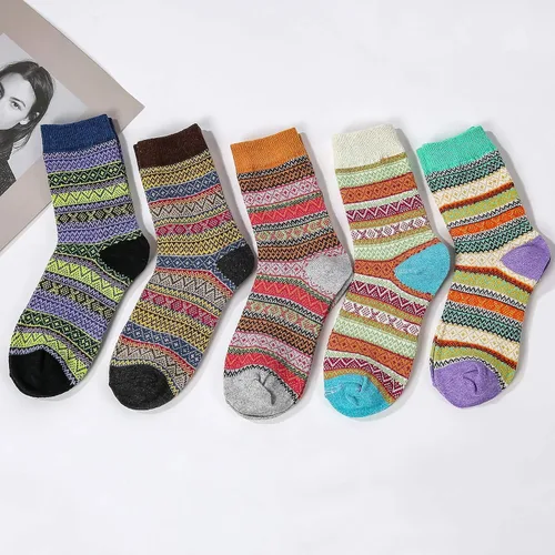 Vista 5 de Zando Athletic Sports Knit Pattern Womens Winter Socks Crew Cut Cashmere Retro Thick Warm Soft Wool Socks