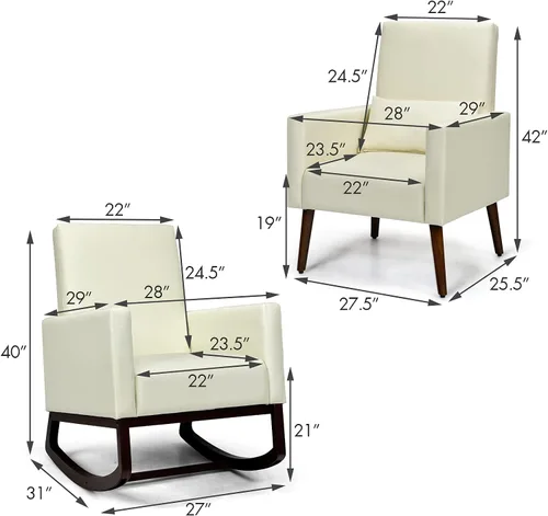 Vista 3 de S AFSTAR Silla mecedora tapizada de tela con respaldo alto con 2 tipos de patas sólidas y almohada, silla moderna de doble uso, sala de estar Beige
