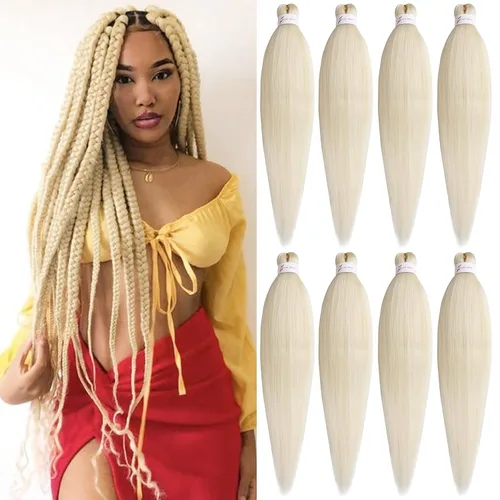 Vista 25 de Unionbeauty - Cabello trenzado preestirado de 16 pulgadas, 8 paquetes de cabello rubio trenzado con agua caliente, textura Yaki, trenzas