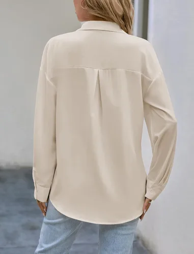 Vista 6 de Camisas con botones para mujer, blusa de manga larga con cuello, blusa casual de negocios