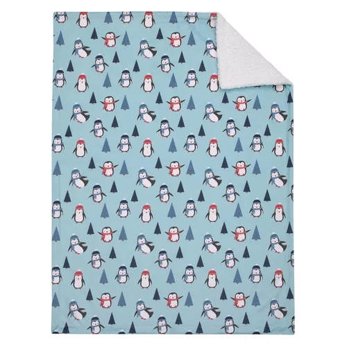 Vista 7 de NoJo Penguin and Pinetree's Aqua, Teal, Black and Red - Juego de manta de bebé y manta de seguridad súper suave de Navidad